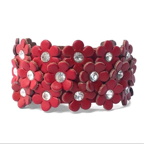 ValMarie Jewelry - 🌺Last 1️⃣New Boutique Brand Leather Handmade Red Floral/Rhinestone Bracelet🌺